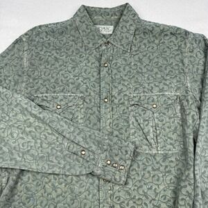Ryan Michael Shirt Mens Large Green Paisley Western Snap Button Up Silk
